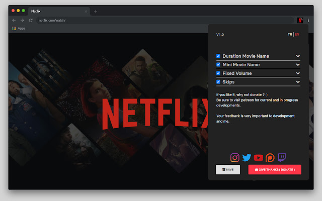 Netflix ToolBox  from Chrome web store to be run with OffiDocs Chromium online