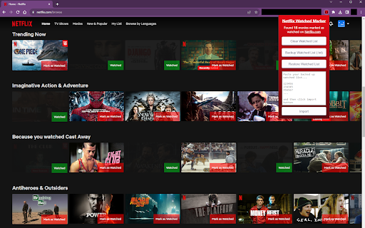 Netflix Watched Marker  from Chrome web store to be run with OffiDocs Chromium online