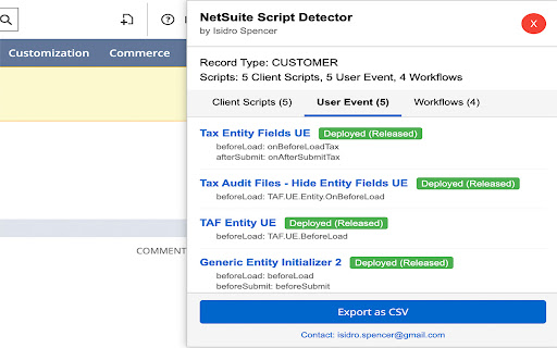 NetSuite Script Detector  from Chrome web store to be run with OffiDocs Chromium online