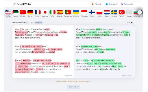 NeuralWriter — rewriting and paraphrasing  from Chrome web store to be run with OffiDocs Chromium online
