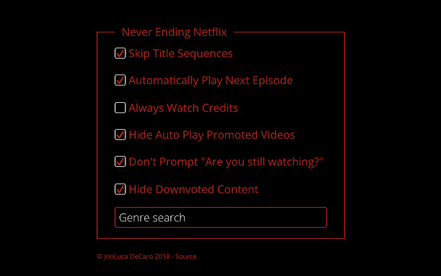 Never Ending Netflix  from Chrome web store to be run with OffiDocs Chromium online