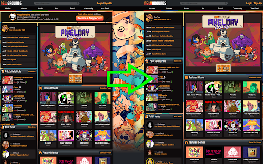 Newgrounds Supporter Notification Remover  from Chrome web store to be run with OffiDocs Chromium online
