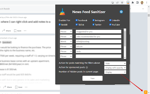 News Feed Sanitizer  from Chrome web store to be run with OffiDocs Chromium online