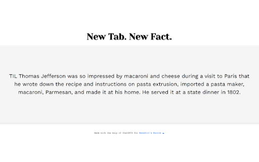 New Tab. New Fact.  from Chrome web store to be run with OffiDocs Chromium online