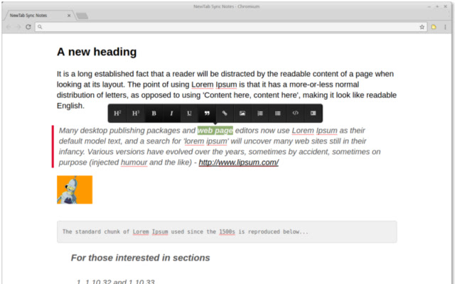 NewTab Sync Notes  from Chrome web store to be run with OffiDocs Chromium online