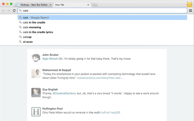 New Tab Twitter  from Chrome web store to be run with OffiDocs Chromium online