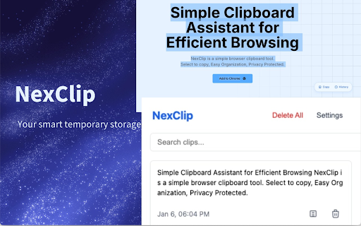 NexClip Smart Clipboard Assistant  from Chrome web store to be run with OffiDocs Chromium online