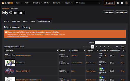 Nexus Mods Update Checker by History  from Chrome web store to be run with OffiDocs Chromium online