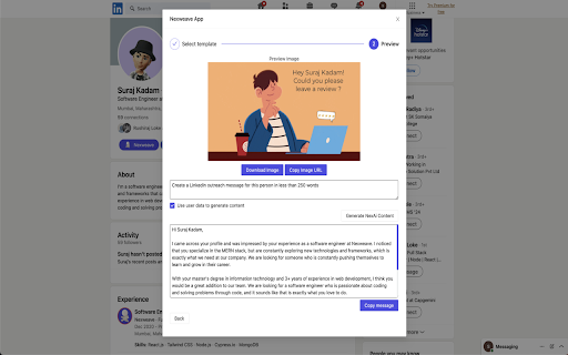 Nexweave LinkedIn AI Messages  from Chrome web store to be run with OffiDocs Chromium online