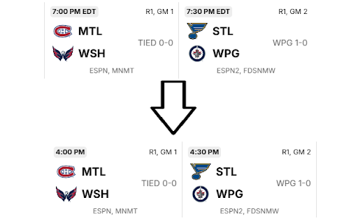 NHL Timezone Changer  from Chrome web store to be run with OffiDocs Chromium online