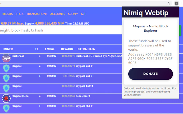 Nimiq Webtip de Chrome web store se ejecutará con OffiDocs Chromium en línea
