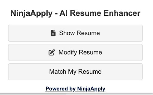 NinjaApply – AI Generated Resumes Tailored to Job Descriptions  from Chrome web store to be run with OffiDocs Chromium online NinjaApply – AI Generated Resumes Tailored to Job Descriptions  from Chrome web store to be run with OffiDocs Chromium online