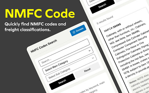 NMFC Codes Search  from Chrome web store to be run with OffiDocs Chromium online