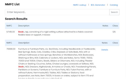 NMFC Search Tool  from Chrome web store to be run with OffiDocs Chromium online