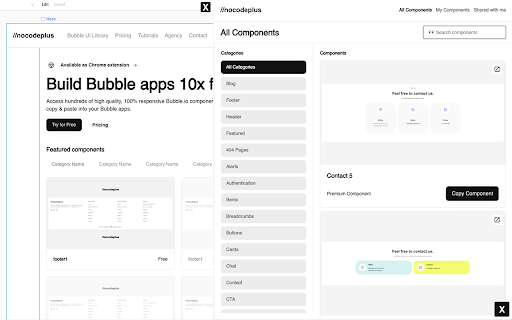 NoCodePlus Component library for Bubble.io  from Chrome web store to be run with OffiDocs Chromium online