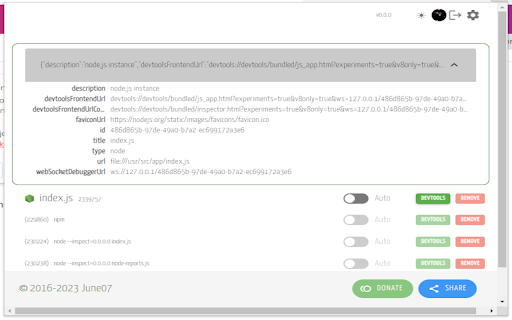 Node Inspector Manager (NIM)  from Chrome web store to be run with OffiDocs Chromium online