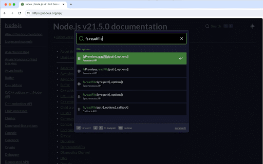 Node.js Document Search  from Chrome web store to be run with OffiDocs Chromium online
