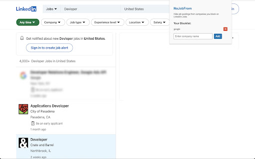 NoJobFrom: LinkedIn Company Filter  from Chrome web store to be run with OffiDocs Chromium online