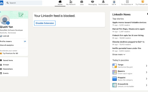 No Linkedin Feed  from Chrome web store to be run with OffiDocs Chromium online