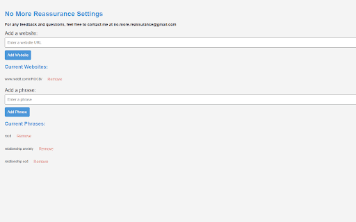 No More Reassurance  from Chrome web store to be run with OffiDocs Chromium online