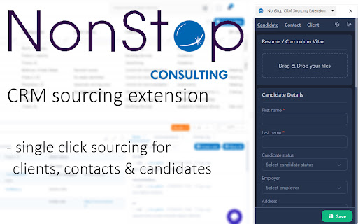 NonStop CRM Sourcing Extension  from Chrome web store to be run with OffiDocs Chromium online