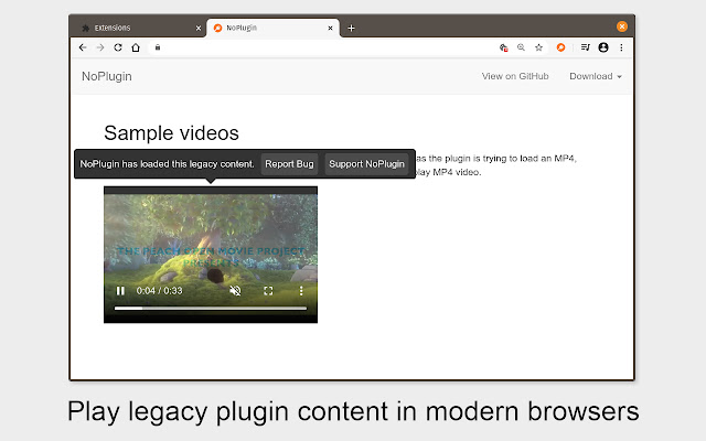 NoPlugin  from Chrome web store to be run with OffiDocs Chromium online