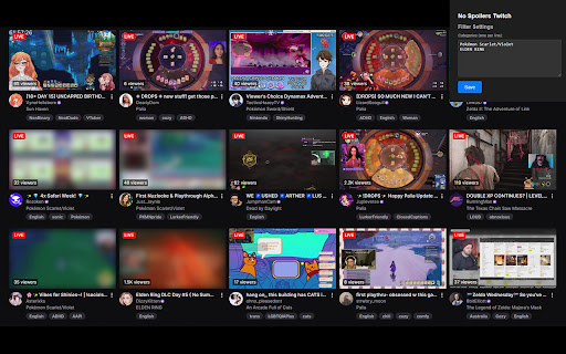 No Spoilers Twitch  from Chrome web store to be run with OffiDocs Chromium online