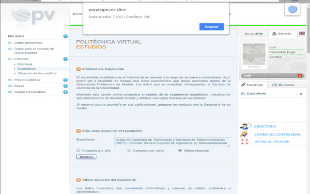Nota media en la UPM  from Chrome web store to be run with OffiDocs Chromium online