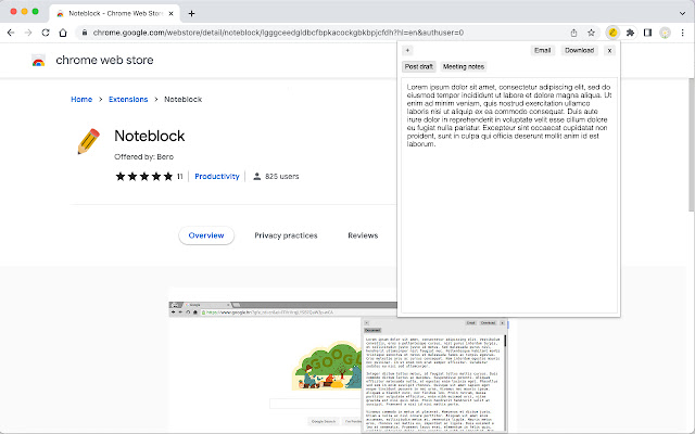 Noteblock  from Chrome web store to be run with OffiDocs Chromium online