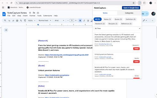 NoteCapture  from Chrome web store to be run with OffiDocs Chromium online