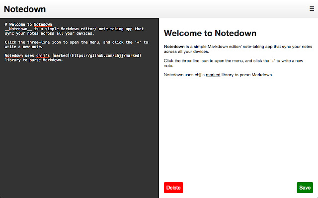 Notedown  from Chrome web store to be run with OffiDocs Chromium online