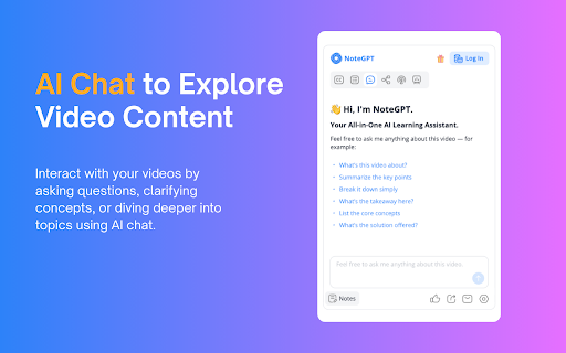 NoteGPT: YouTube Summary, Chat with AI Assistant, ChatGPT DeepSeek Claude  from Chrome web store to be run with OffiDocs Chromium online