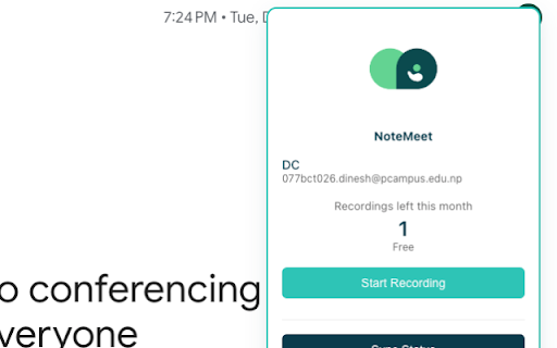 NoteMeet Meeting Recorder  from Chrome web store to be run with OffiDocs Chromium online