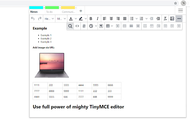 Notes Tabs Popup TinyMCE  from Chrome web store to be run with OffiDocs Chromium online
