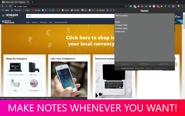 Notey Quick notes in browser!  from Chrome web store to be run with OffiDocs Chromium online