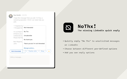 NoThx!  from Chrome web store to be run with OffiDocs Chromium online