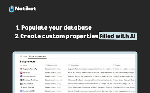 Notibot : LinkedIn to Notion with AI  from Chrome web store to be run with OffiDocs Chromium online