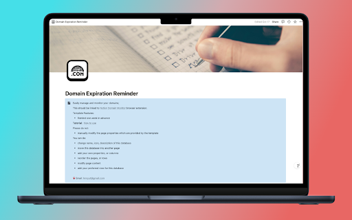 Notion Domain Monitor  from Chrome web store to be run with OffiDocs Chromium online