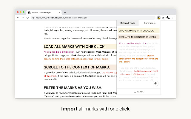 Notion+ Mark Manager  from Chrome web store to be run with OffiDocs Chromium online