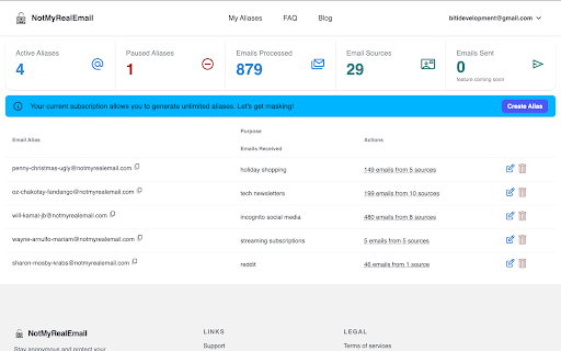 NotMyRealEmail  from Chrome web store to be run with OffiDocs Chromium online