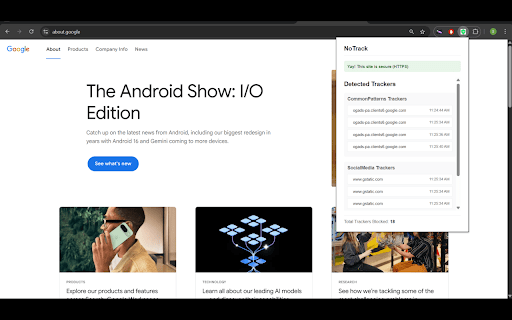 NoTrack  from Chrome web store to be run with OffiDocs Chromium online