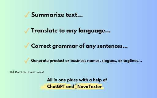 NovaTexter Chat GPT Chrome Extension  from Chrome web store to be run with OffiDocs Chromium online