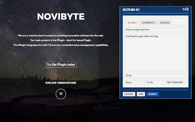 Novibyte Issues Plugin  from Chrome web store to be run with OffiDocs Chromium online
