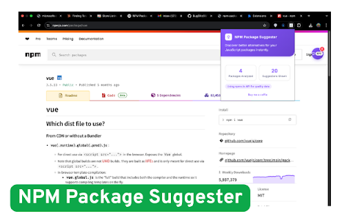 NPM Package Suggester  from Chrome web store to be run with OffiDocs Chromium online