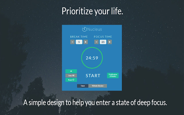 Nucleus: A Pomodoro Timer and Website Blocker  from Chrome web store to be run with OffiDocs Chromium online