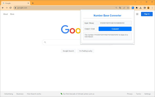 Number Base Converter / Convert to Binary Hex  from Chrome web store to be run with OffiDocs Chromium online