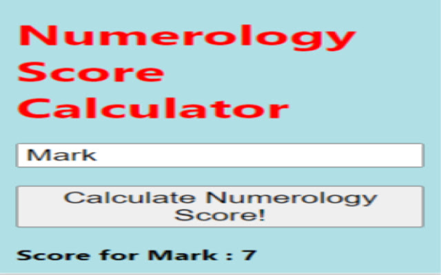 Numerology Score Calculator  from Chrome web store to be run with OffiDocs Chromium online