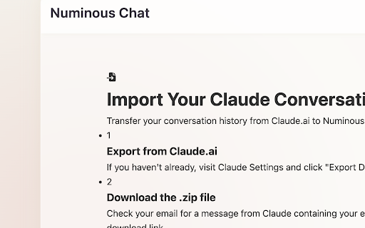 Numinous Chat Claude Importer  from Chrome web store to be run with OffiDocs Chromium online