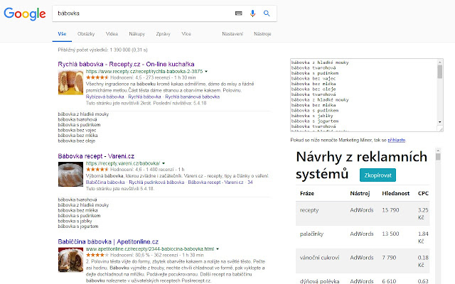 Návrhy klíčových slov v Googlu pro SEO a Copy  from Chrome web store to be run with OffiDocs Chromium online