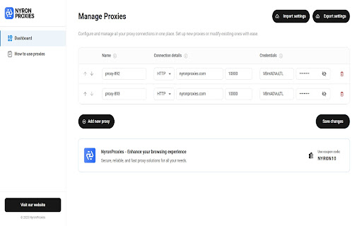 NyronProxies Extension  from Chrome web store to be run with OffiDocs Chromium online
